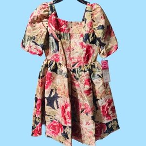 Floral Kids Dress with Pink and Green Accents